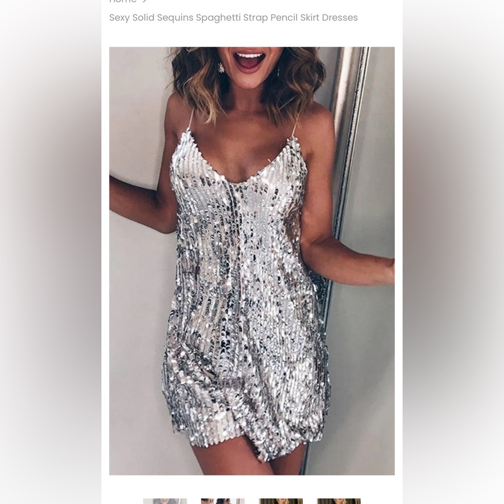 Sexy Solid Sequins Spaghetti Strap Pencil Skirt D… - image 1